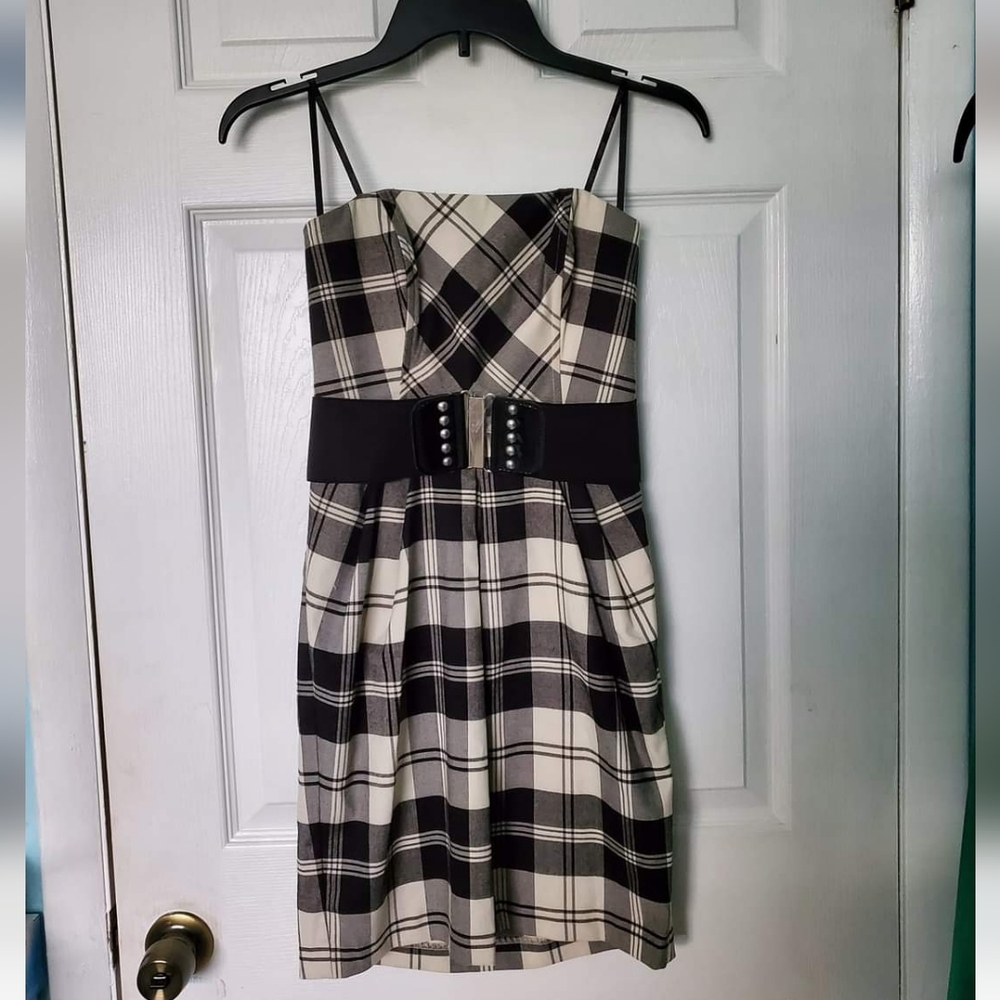 NWOT CANDIE'S VINTAGE Coquette BLACK & WHITE PLAID DRESS / Y2K Size 3